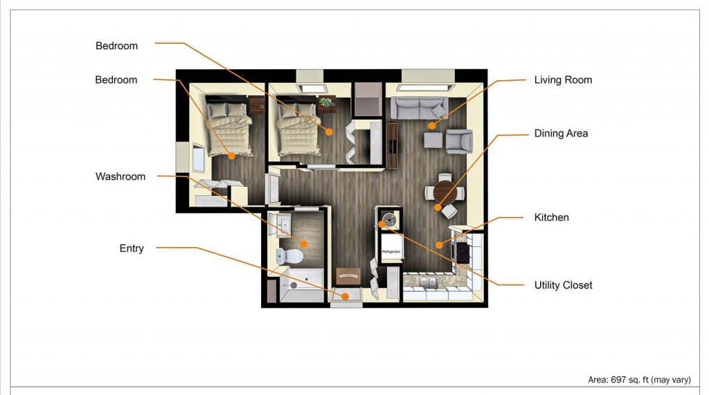 Birds Eye View of 2-bedroom unit